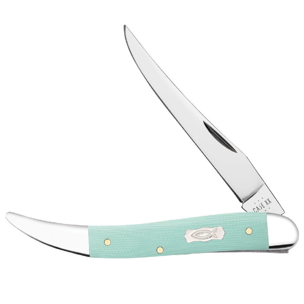 Case Medium Texas Toothpick - Seafoam Green G-10 - Ichthus Shield Knives WR CASE   