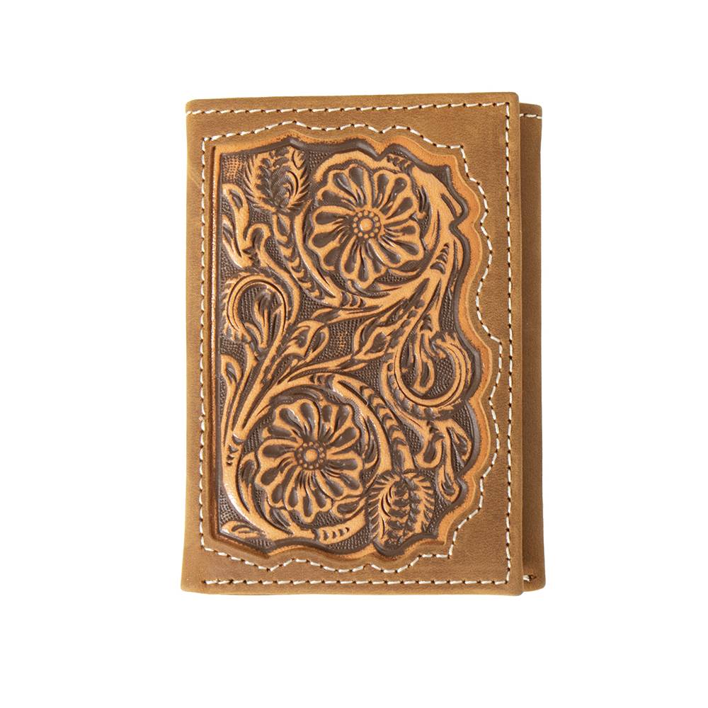 3D Floral Embossed Inlay Trifold Wallet