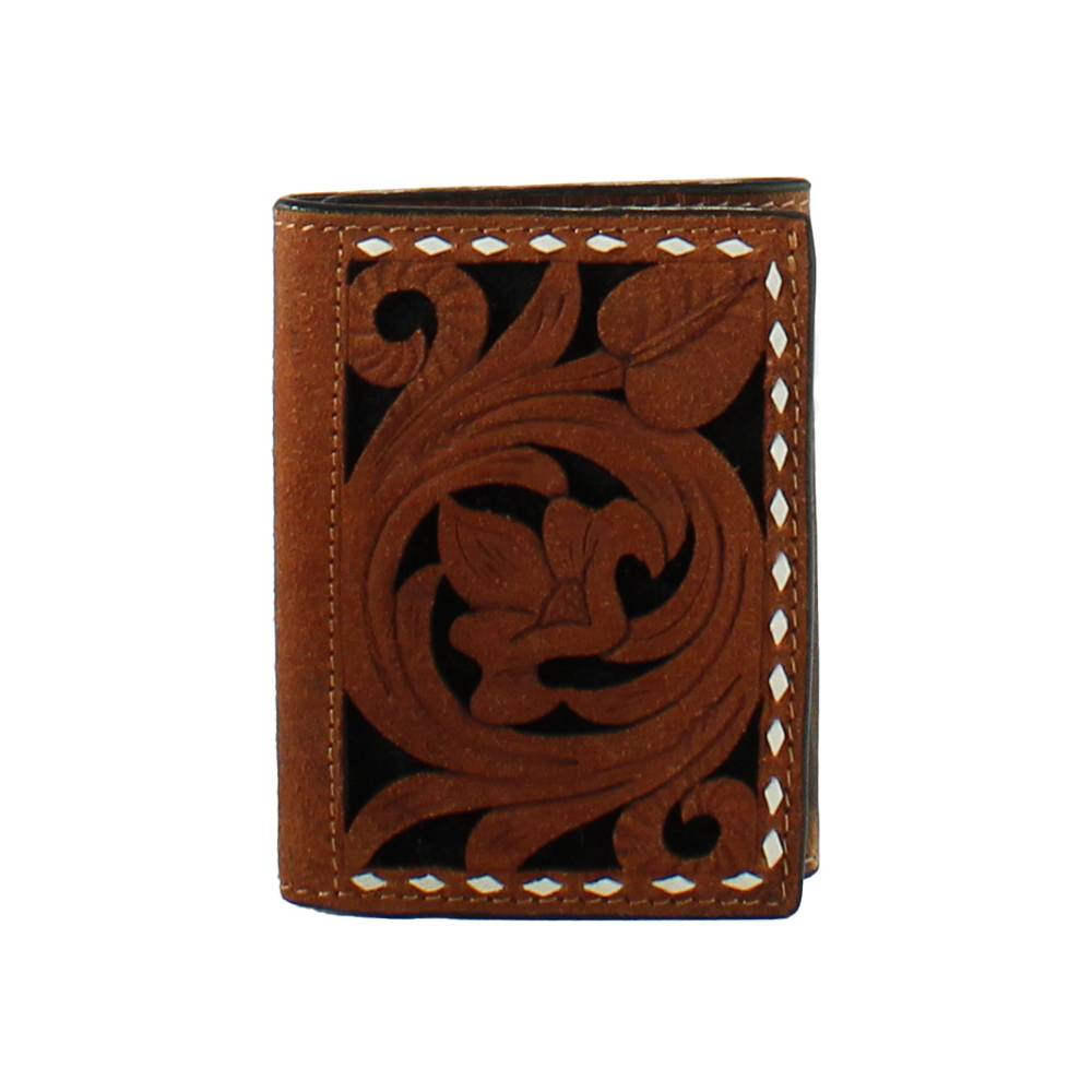 3D Floral Filigree Inlay Trifold Wallet