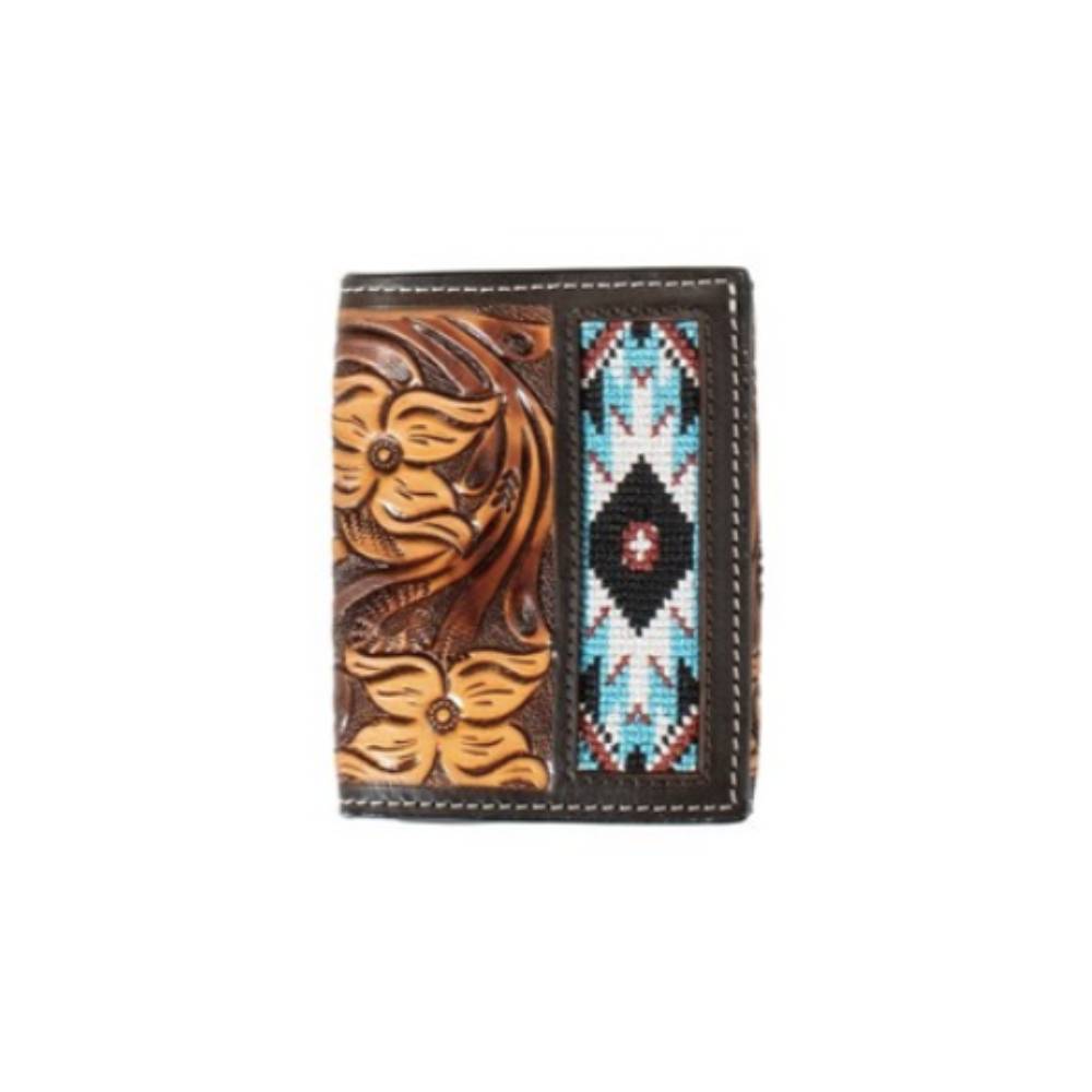 3D Tooled Floral Embroidered Trifold Wallet MEN - Accessories - Wallets & Money Clips M&F Western Products   