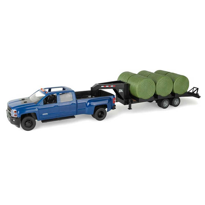 Chevy 3500 High Country Dually Pickup Truck with Gooseneck Trailer & 6 Round Bales KIDS - Accessories - Toys ERTL
