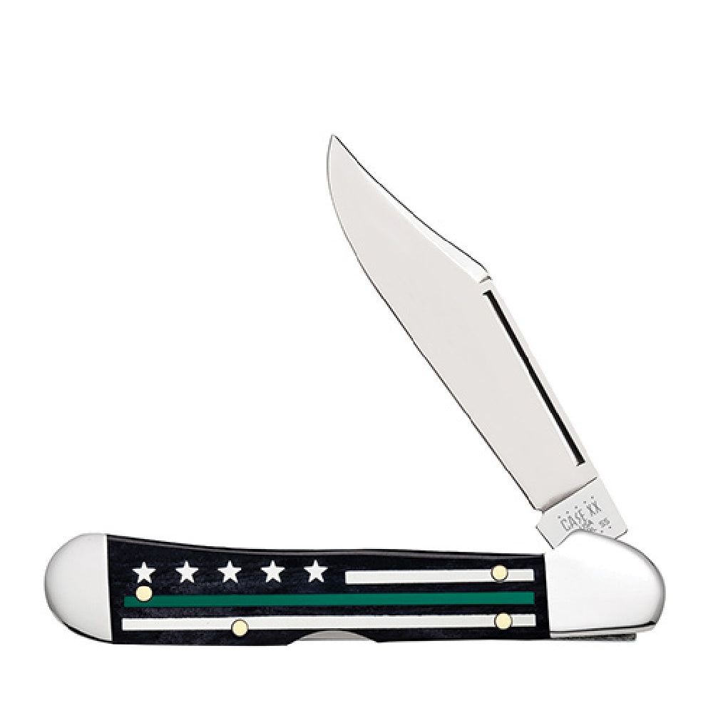 Case Stripes of Service Smooth Black Bone with Green Color Mini CopperLock Knives W.R. Case   
