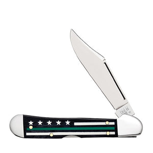 Case Stripes of Service Smooth Black Bone with Green Color Mini CopperLock Knives WR CASE   