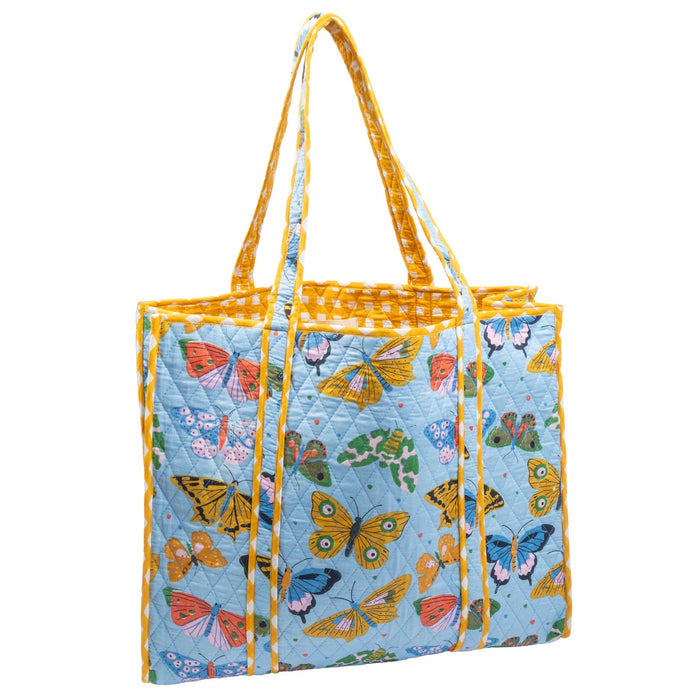 Large Blue Butterfly Quilted Tote