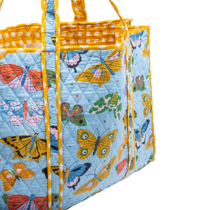 Large Blue Butterfly Quilted Tote