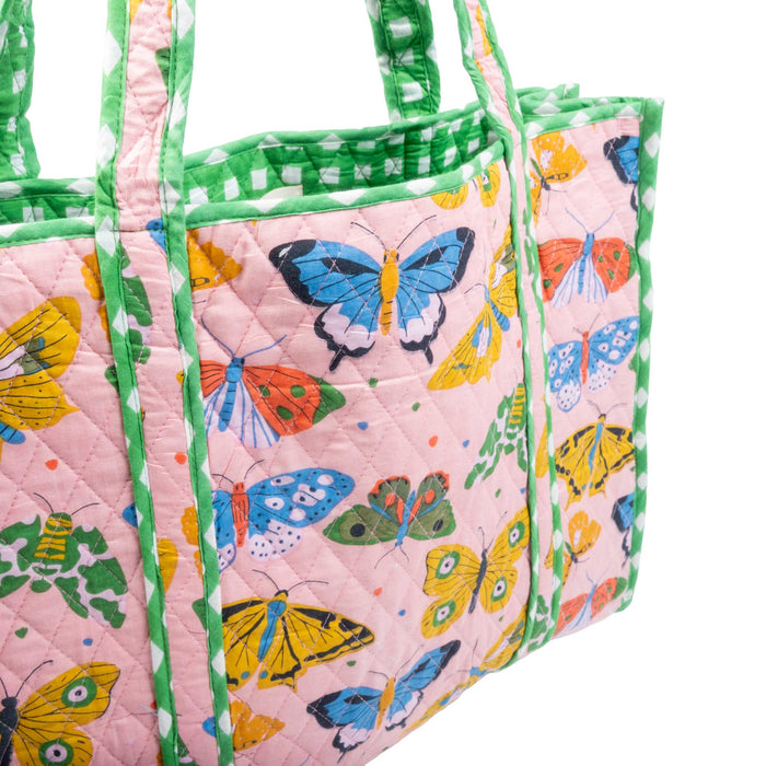 Large Pink Butterfly Quilted Tote