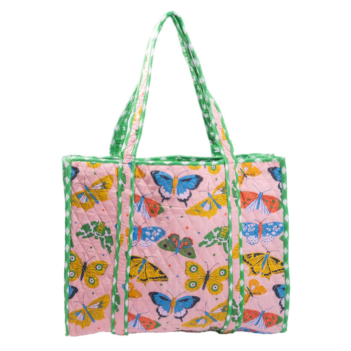 Large Pink Butterfly Quilted Tote