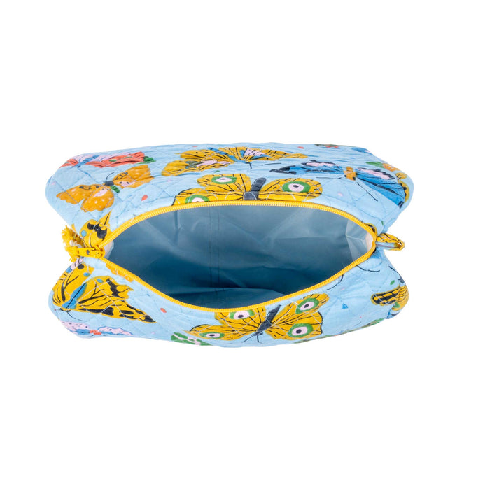Blue Butterfly Quilted Makeup Bag