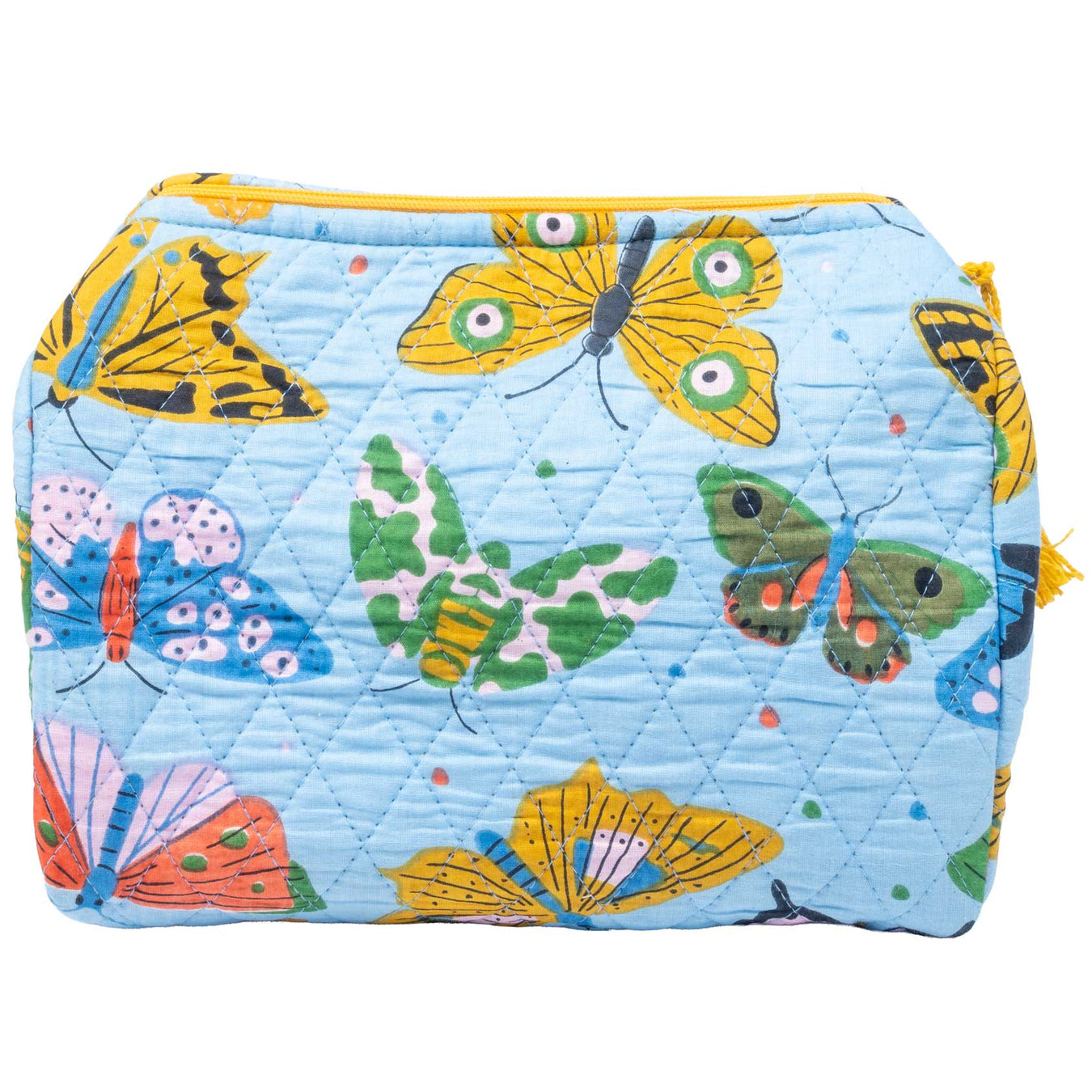 Blue Butterfly Quilted Makeup Bag ACCESSORIES - Luggage & Travel - Cosmetic Bags Folklore Couture