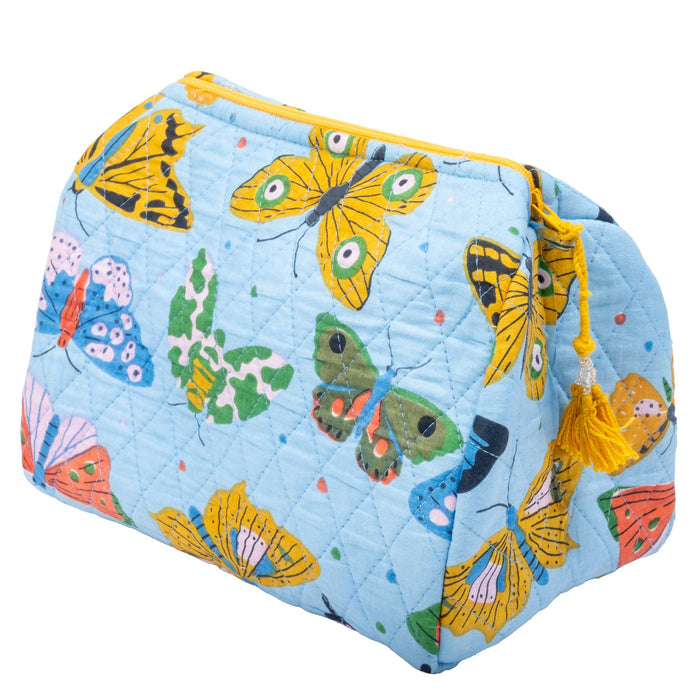 Blue Butterfly Quilted Makeup Bag