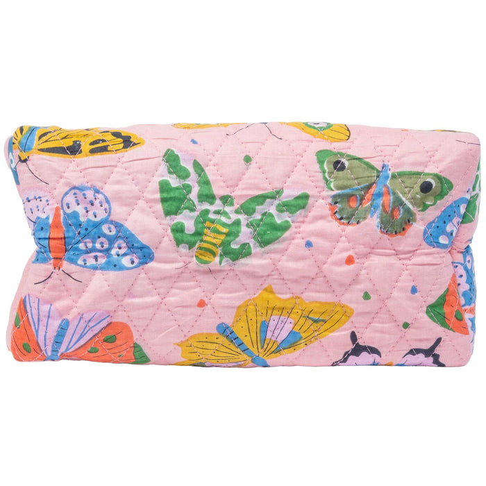 Pink Butterfly Quilted Makeup Bag