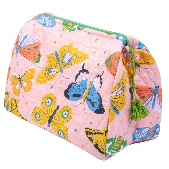 Pink Butterfly Quilted Makeup Bag