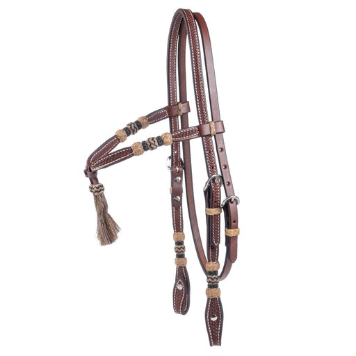 Teskey's Basket Stamped Crossover Headstall w/Horse Hair Tassels Tack - Headstalls Teskey's Heavy Oil