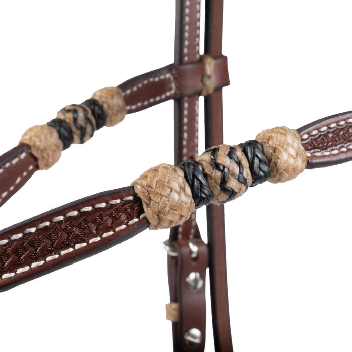 Teskey's Basket Stamped Crossover Headstall w/Horse Hair Tassels Tack - Headstalls Teskey's