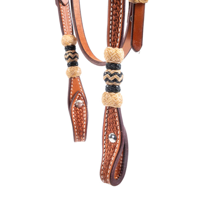 Teskey's Basket Stamped Browband Headstall w/Rawhide Tack - Headstalls Teskey's