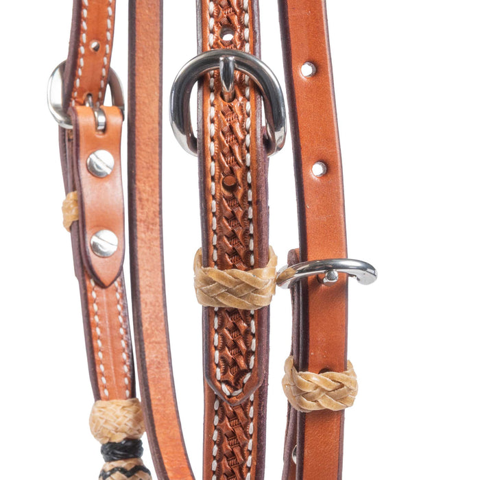 Teskey's Basket Stamped Browband Headstall w/Rawhide Tack - Headstalls Teskey's