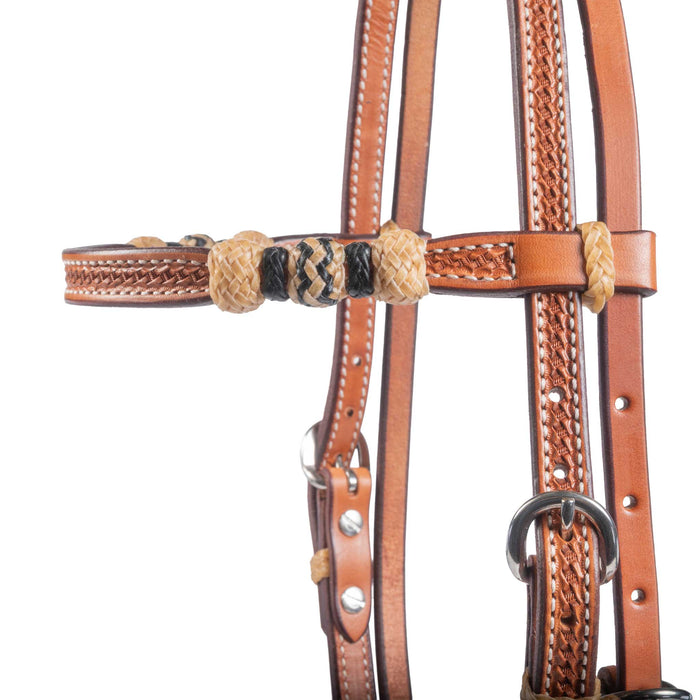 Teskey's Basket Stamped Browband Headstall w/Rawhide Tack - Headstalls Teskey's