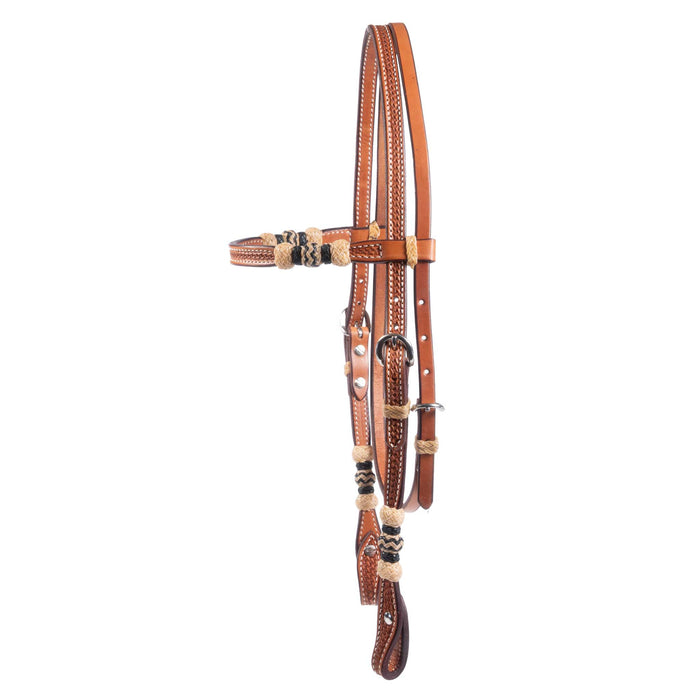 Teskey's Basket Stamped Browband Headstall w/Rawhide Tack - Headstalls Teskey's
