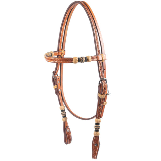 Teskey's Basket Stamped Browband Headstall w/Rawhide Tack - Headstalls Teskey's Light Oil
