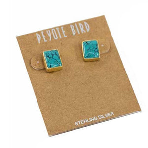 Gold Plated Square Turquoise Stud Earrings WOMEN - Accessories - Jewelry - Earrings Peyote Bird Designs A  