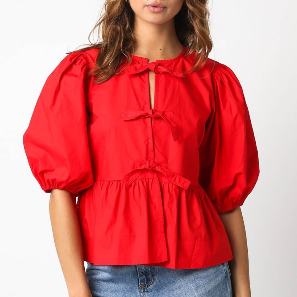 Alice Puffy Sleeve Top WOMEN - Clothing - Tops - Short Sleeved Olivaceous   