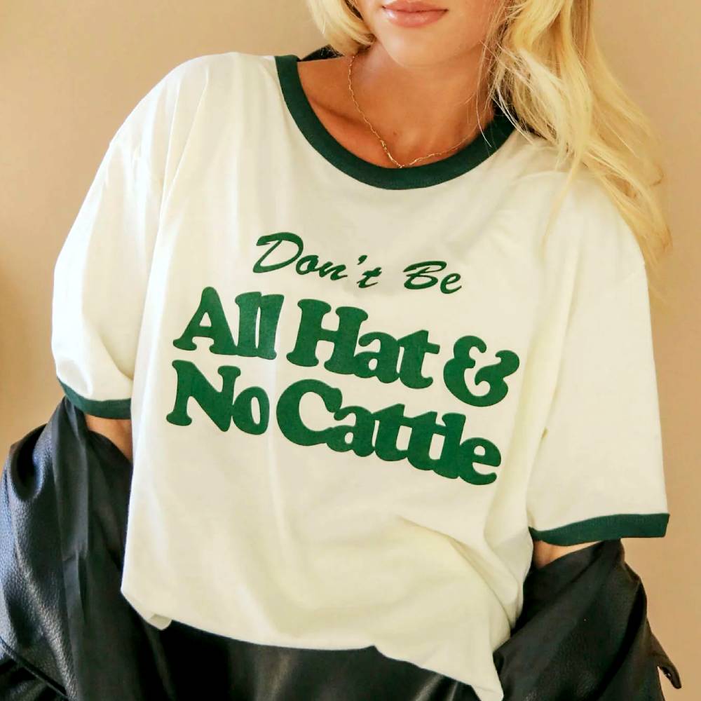 All Hat No Cattle Ringer Tee WOMEN - Clothing - Tops - Short Sleeved Charlie Southern   
