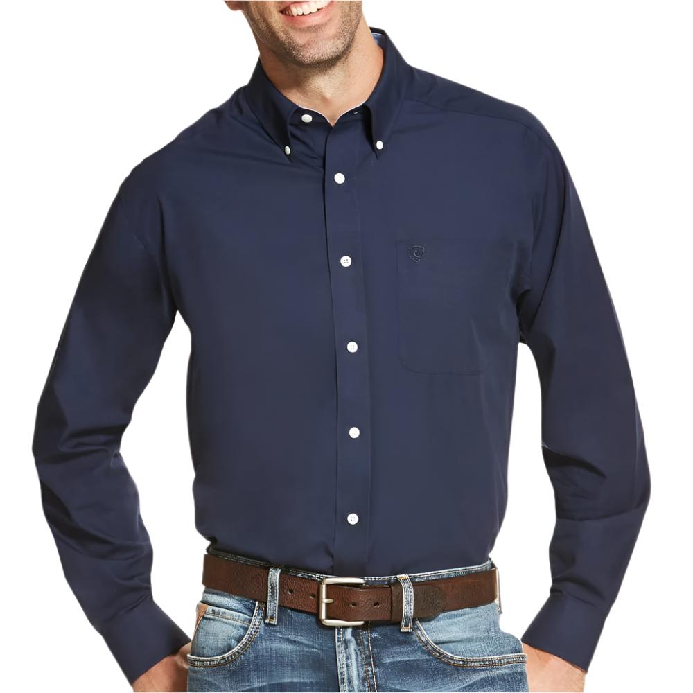 Ariat Men's Wrinkle Free Solid Shirt, Large, Navy Blue