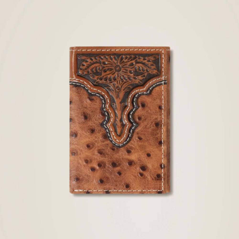 Ariat Ostrich Floral Tri-Fold Wallet MEN - Accessories - Wallets & Money Clips M&F Western Products   