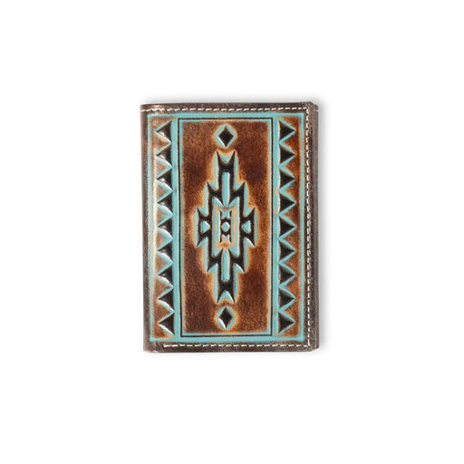 Ariat Turquoise Outline Southwest Trifold Wallet MEN - Accessories - Wallets & Money Clips M&F Western Products   