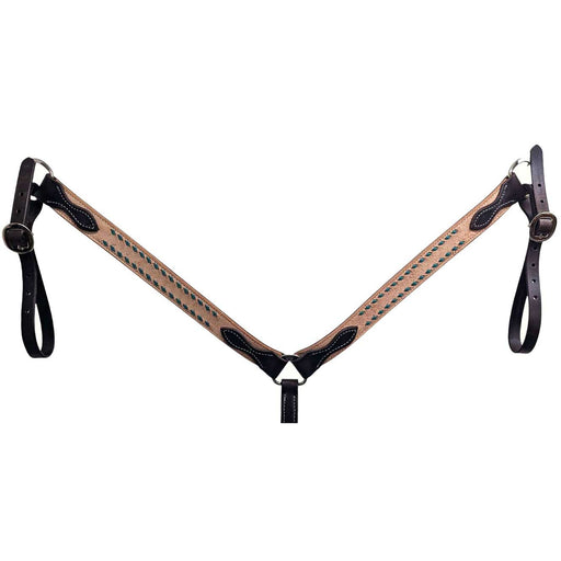 Teskey's Turquoise Buck Stitched Chocolate Breast Collar Tack - Breast Collars Teskey's