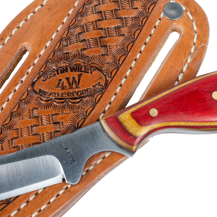 Justin Wiley Carbon Steel Skinner Knife w/Red Wood Handle