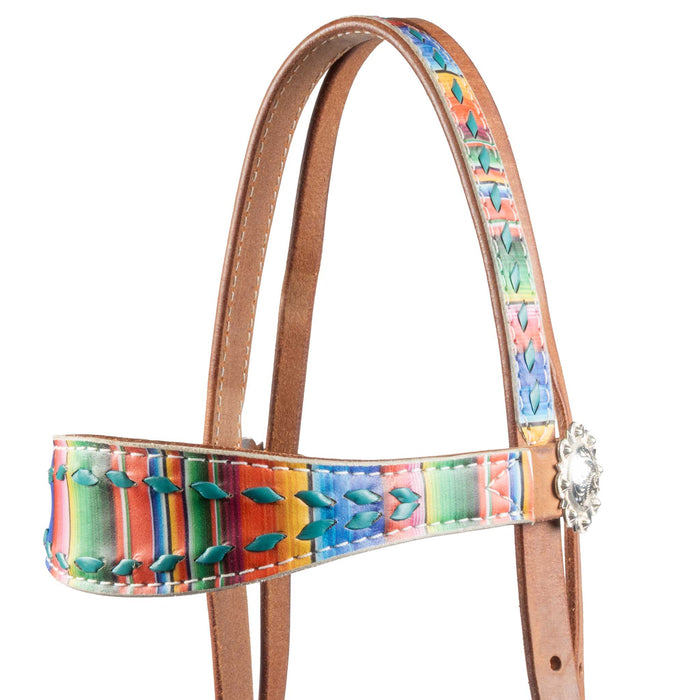 Teskey's Serape Browband Headstall w/Colored Buckstitch Tack - Headstalls Teskey's Turquoise