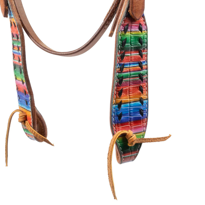 Teskey's Serape Browband Headstall w/Colored Buckstitch Tack - Headstalls Teskey's