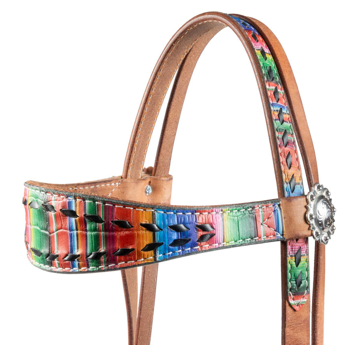 Teskey's Serape Browband Headstall w/Colored Buckstitch Tack - Headstalls Teskey's Black