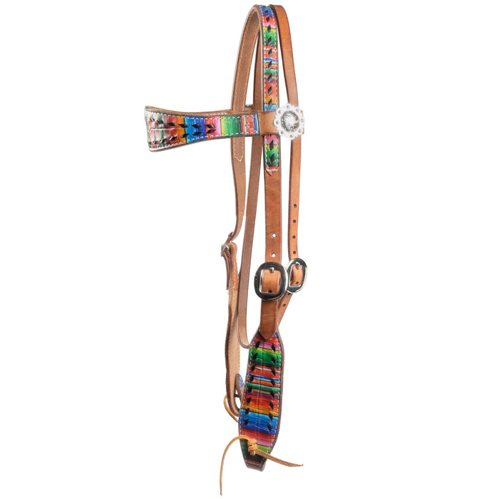 Teskey's Serape Browband Headstall w/Colored Buckstitch Tack - Headstalls Teskey's