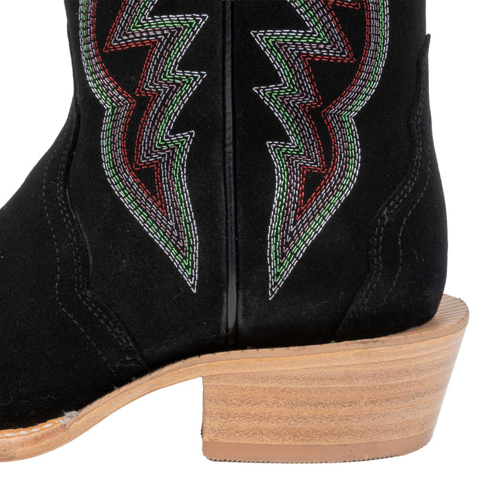 R. Watson Women's Black Roughout Cutter Toe Western Boot