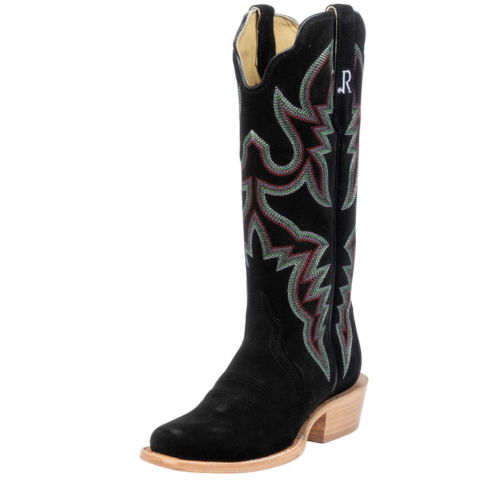 R. Watson Women's Black Roughout Cutter Toe Western Boot