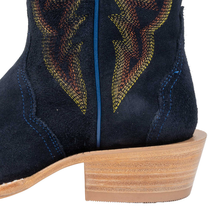 R. Watson Women's Midnight Blue Roughout Cutter Toe Western Boot