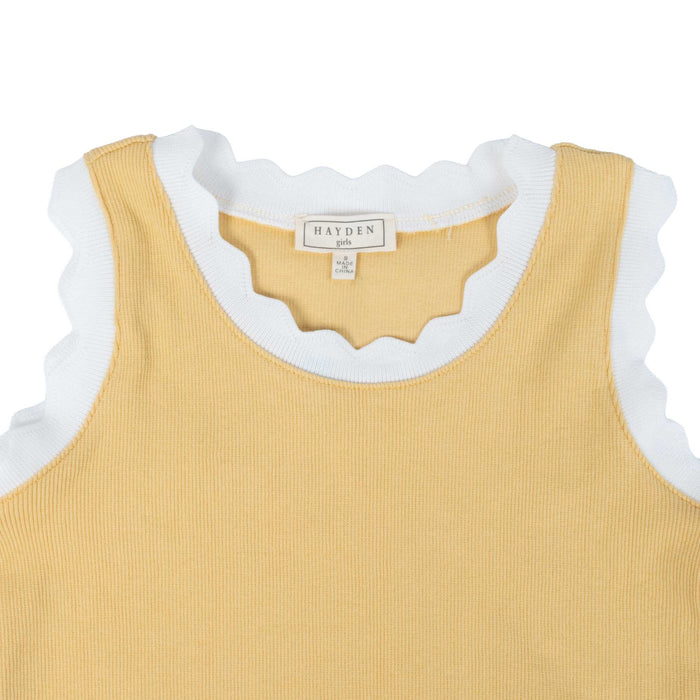 Hayden Girl's Mustard Contrast Scalloped Detail Knit Tank Top