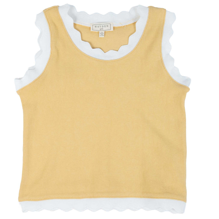 Hayden Girl's Mustard Contrast Scalloped Detail Knit Tank Top