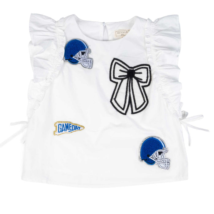 Hayden Girl's Blue Helmet Bow Patched Ruffle Tank Top KIDS - Girls - Clothing - Tops - Sleeveless Tops Hayden Los Angeles