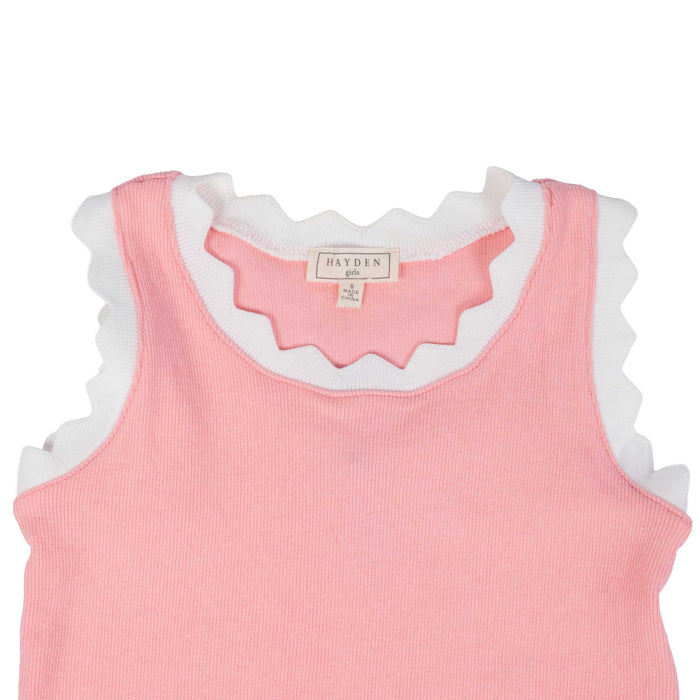 Hayden Girl's Pink Contrast Scalloped Detail Knit Tank Top