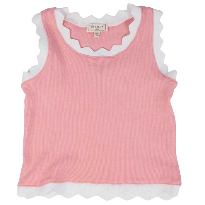 Hayden Girl's Pink Contrast Scalloped Detail Knit Tank Top