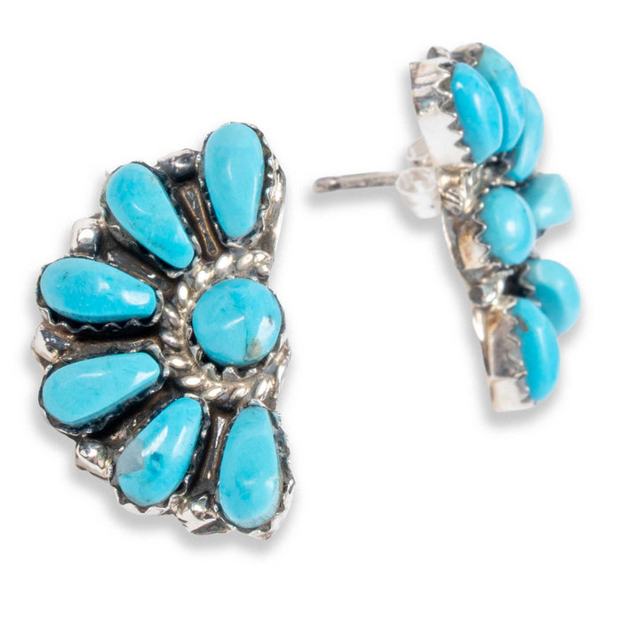 Rosette Half Cluster Kingman Turquoise Stud Earrings
