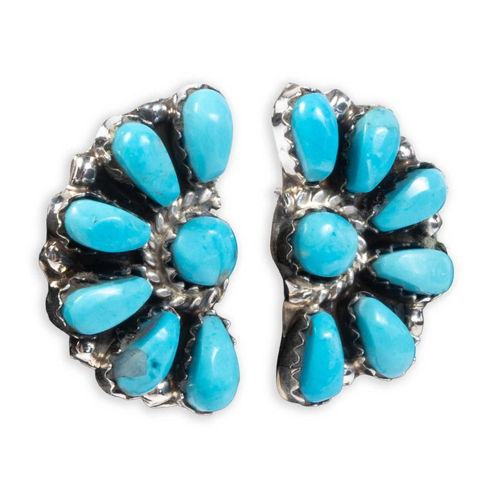 Rosette Half Cluster Kingman Turquoise Stud Earrings