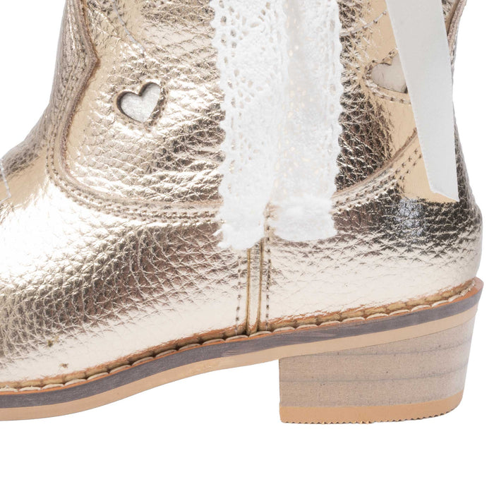 Girl's Sweetheart Bow Gold Cowgirl Boots
