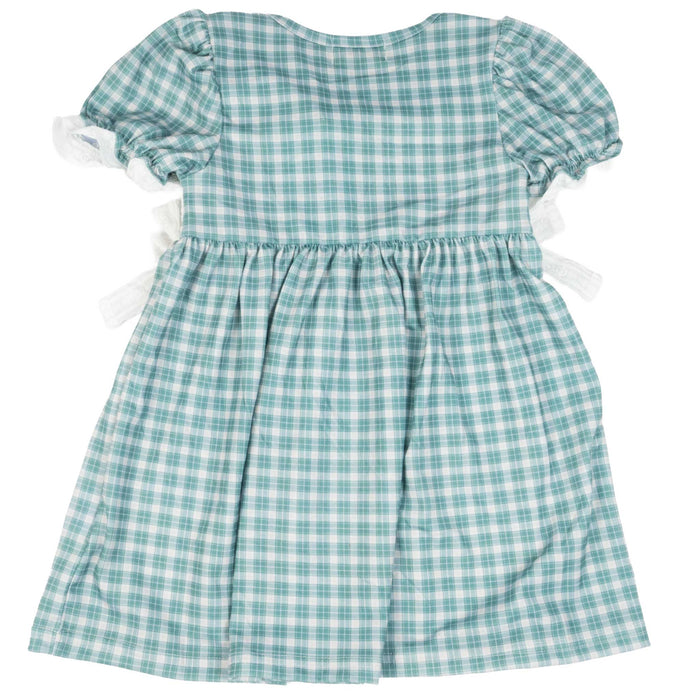 Girl's Horse Embroidered Smocked Green Plaid Dress