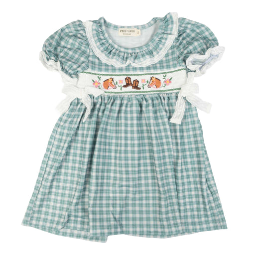 Girl's Horse Embroidered Smocked Green Plaid Dress KIDS - Girls - Clothing - Dresses Rylee Faith Designs