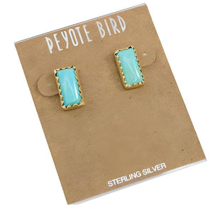 Gold Plated Square Turquoise Stud Earrings WOMEN - Accessories - Jewelry - Earrings Peyote Bird Designs B  