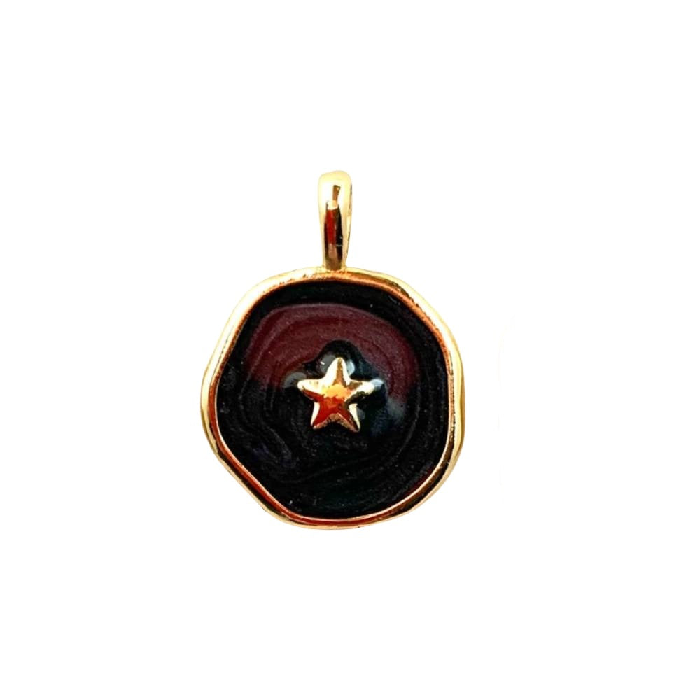 Black Enamel Coin with Star Pendent WOMEN - Accessories - Jewelry - Pins & Pendants Karli Buxton   